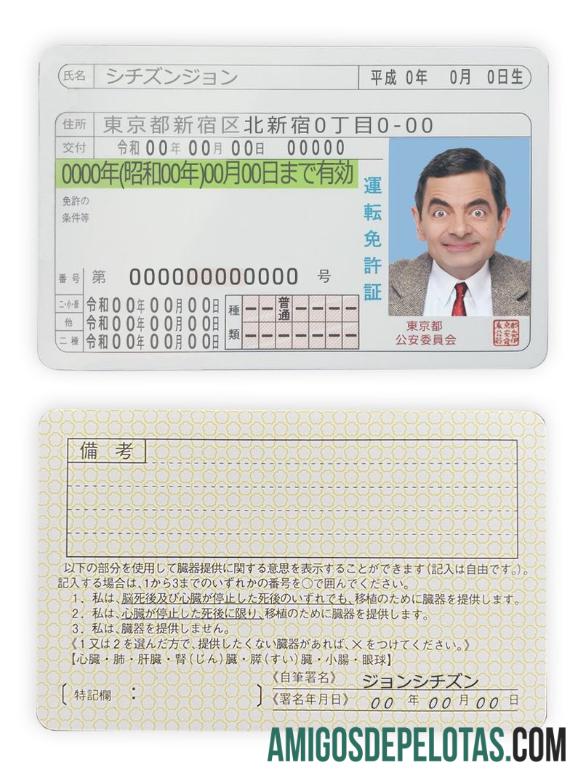 Carta de condução do Japão amostra